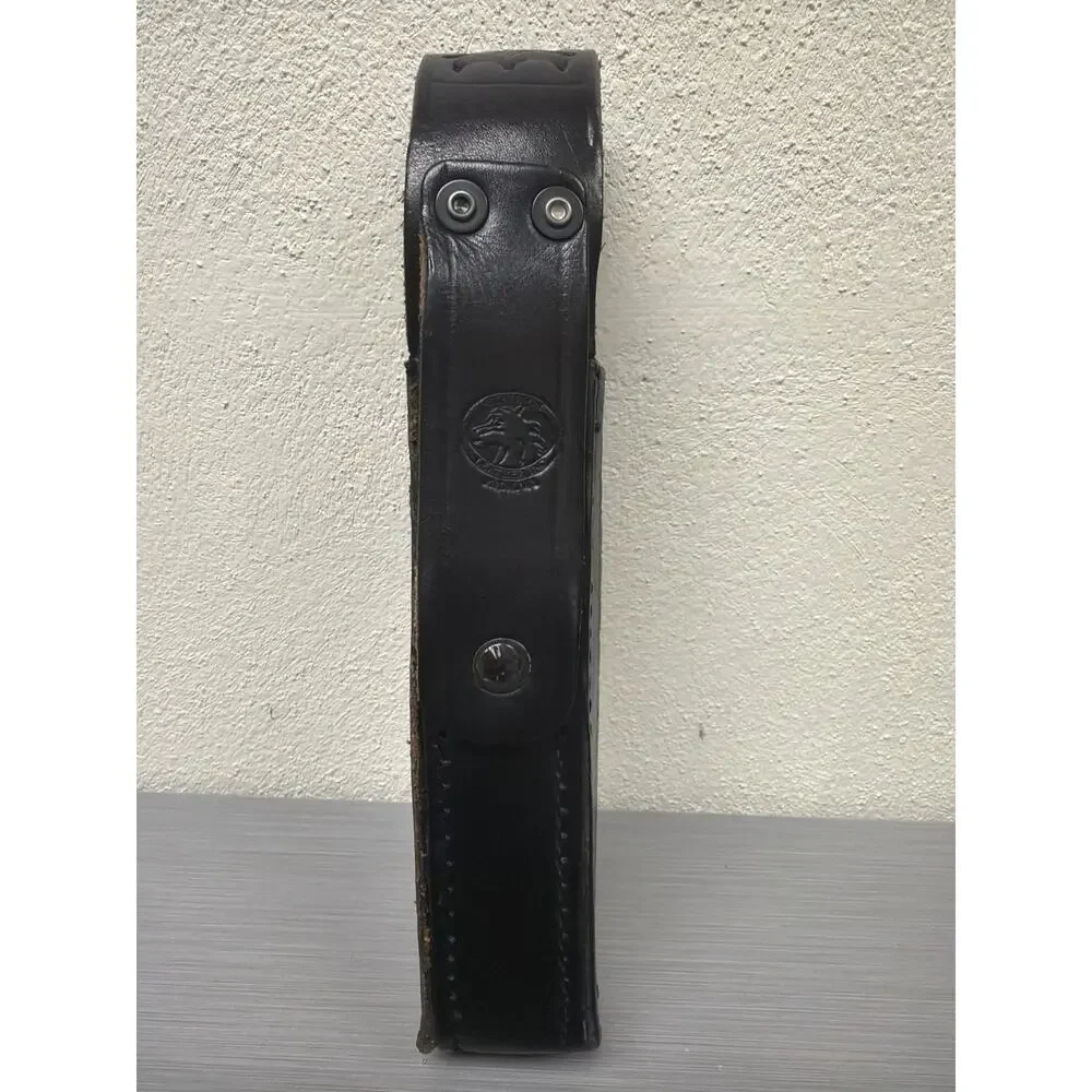 Stallion Leather Black Basketweave Flashlight Holder Duty Belt Loop Snap Closure